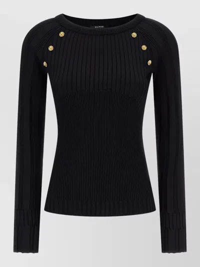 Balmain Sweater Three Buttons Crew Neck Ribbed In Black