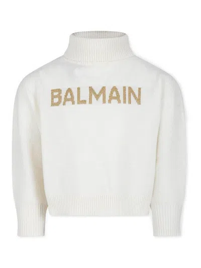 Balmain Kids' Suéter Con Escote Barco - Blanco In White
