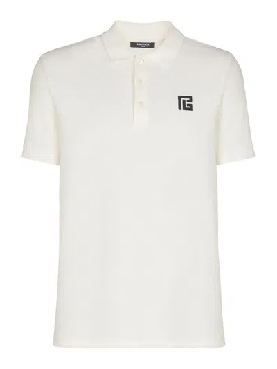Balmain Polo Shirt Short Sleeves Ribbed Cuffs Collar In White