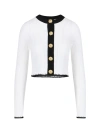 Balmain Bicolor Knit Cardigan With Embossed Buttons In White