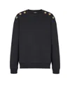 Balmain Crew Neck Sweater With Gold Button Detailing In Black
