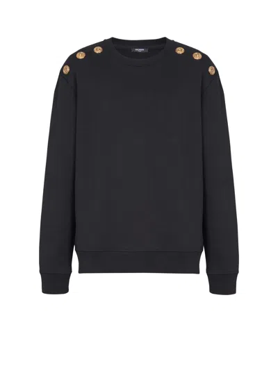 Balmain Crew Neck Sweater With Gold Button Detailing In Black