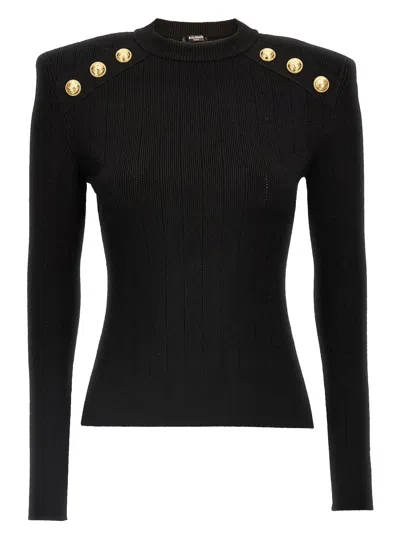 Balmain Sweater Three Buttons Crew Neck Ribbed In Black