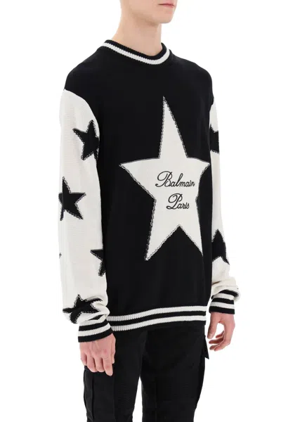 Balmain Sweater With Star Motif In Noir Naturel (black)