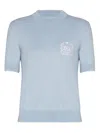 Balmain Knit Crewneck With Short Sleeves And Striped Tipping In Blue