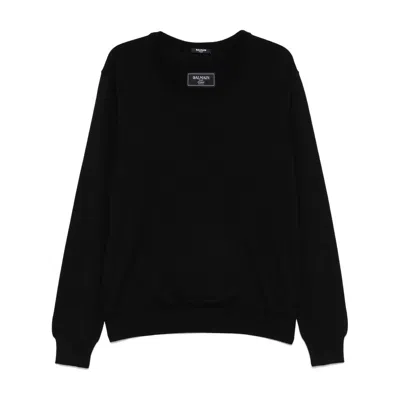 Balmain Double-collar Wool Knit Sweater In Black