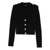 Balmain Structured Shoulder Black V-neck Cardigan With Decorative Buttons In Black
