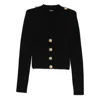 Balmain Structured Shoulder Black V-neck Cardigan With Decorative Buttons In Black
