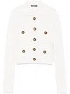 Balmain Perforated Knit Cardigan With Embossed Logo Buttons In White
