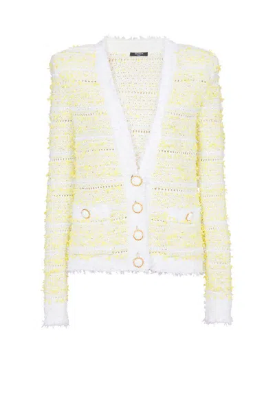 Balmain Sweaters In Bianco E Giallo