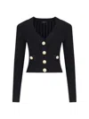 Balmain Cropped Viscose Blend Cardigan With Snail Buttons In Black