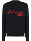 Balmain Virgin Wool Kiss Sweater With Lips Motif In Black