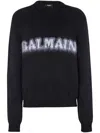 Balmain Black Crewneck Sweater With Maxi Logo Lettering On The Front And Brushed Effect In Wool Blen In Black