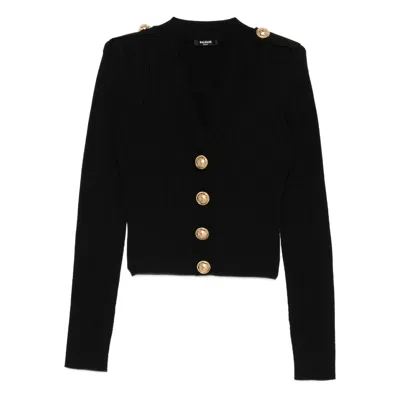 Balmain Black Twisted Knit Long-sleeved Cardigan Women