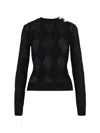 Balmain Sheer Ribbed Crewneck Button Detail In Black