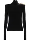 Balmain Buttoned Ls Bouclette Baroque Top In Black