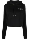 Balmain Cropped Sweatshirt With Flocked Logo Print In Black