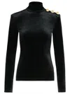 Balmain Embellished High-neck Long Sleeve Top In Black Velvet In Black
