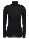 Balmain Buttoned High-neck Velvet Top In Black