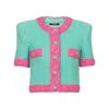 Balmain Short-sleeved Sweater In Green/pink