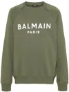 Balmain Parisian Ribbed Hem Sweatshirt With V-stitch Detailing In Kaki/blanc