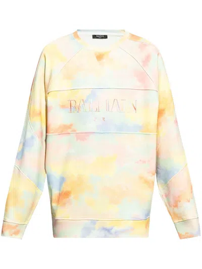 Balmain Cloud Print Logo-embroidered Sweatshirt In Multi
