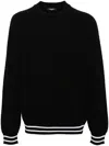 Balmain Merino Wool Sweater With Stripe Detail And Jacquard Pattern In Nero E Bianco