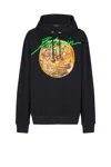 Balmain Universe Logo Print Hooded Sweatshirt In Noir/or/jade