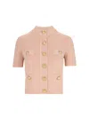 Balmain Knit Cardigan With Crewneck And Buttons In Pink