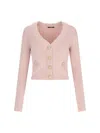Balmain Fitted Knit Cardigan With Gold Button Accents In Pink