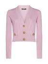 Balmain Buttoned Pointelle Rib Knit Crop Cardigan In Pink