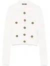 Balmain Perforated Knit Cardigan With Embossed Logo Buttons In White