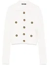 Balmain Perforated Knit Cardigan With Embossed Logo Buttons In White