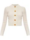 Balmain Buttoned-embellished Crewneck Cardigan In White
