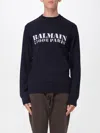 Balmain Navy Merino Wool Sweater Men In Blue
