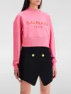 Balmain 3-button Logo-print Crop Sweatshirt In Fuchsia