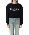 Balmain 3-button Logo-print Crop Sweatshirt In Black