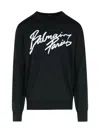 Balmain Paris Logo Intarsia Merino Wool Blend Sweater In Black