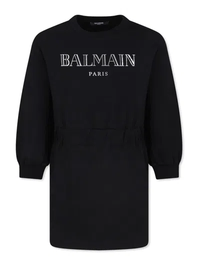 Balmain Kids' Logo-embroidered Organic Cotton Sweatshirt Dress In Multicolour