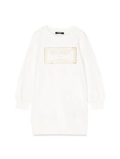 Balmain Teen Girls Ivory Cotton Sweatshirt Dress In White