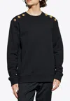 Balmain Crew Neck Sweater With Gold Button Detailing In Black