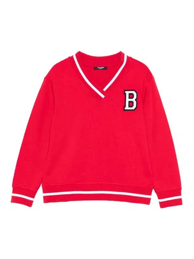 Balmain Kids' Sweatshirt With Embroidery In Red