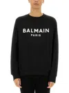 Balmain Logo Printed Cotton Sweatshirt In Black