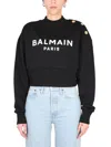 Balmain Logo Print Long Sleeve Mock Neck Sweatshirt In Black