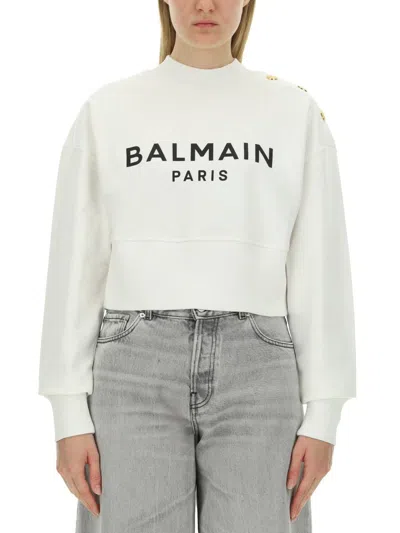 Balmain Sweatshirt With Logo In White