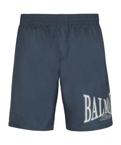 Balmain College-logo Swim Shorts In Blue