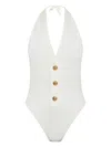 Balmain White One-piece Swimsuit With Decorative Gold Buttons In White