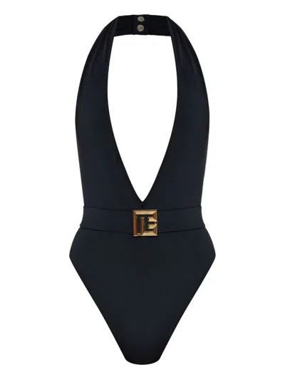 Balmain Pb Labyrinth One-piece Swimsuit In Black