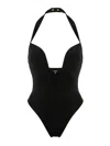 Balmain Plunging Halterneck Swimsuit In Negro