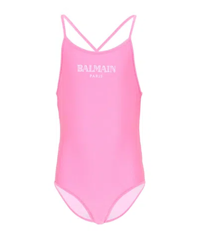 Balmain Kids' Swimsuit With Thin Straps In Pink